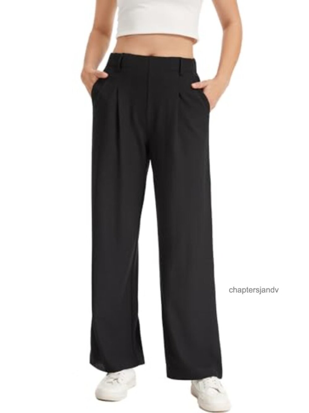 Stretchy Wide Leg Work Pants Pleated Elastic Waist Slacks